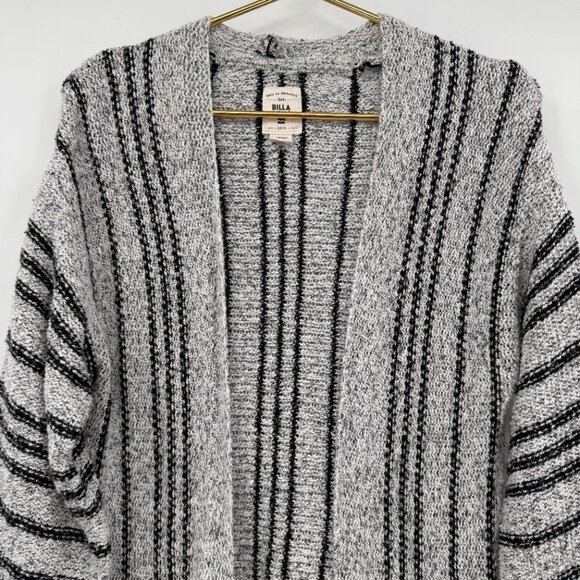 Billabong Good Times Striped Open Front Cardigan Sweater Gray Black Women’s S - Picture 2 of 9